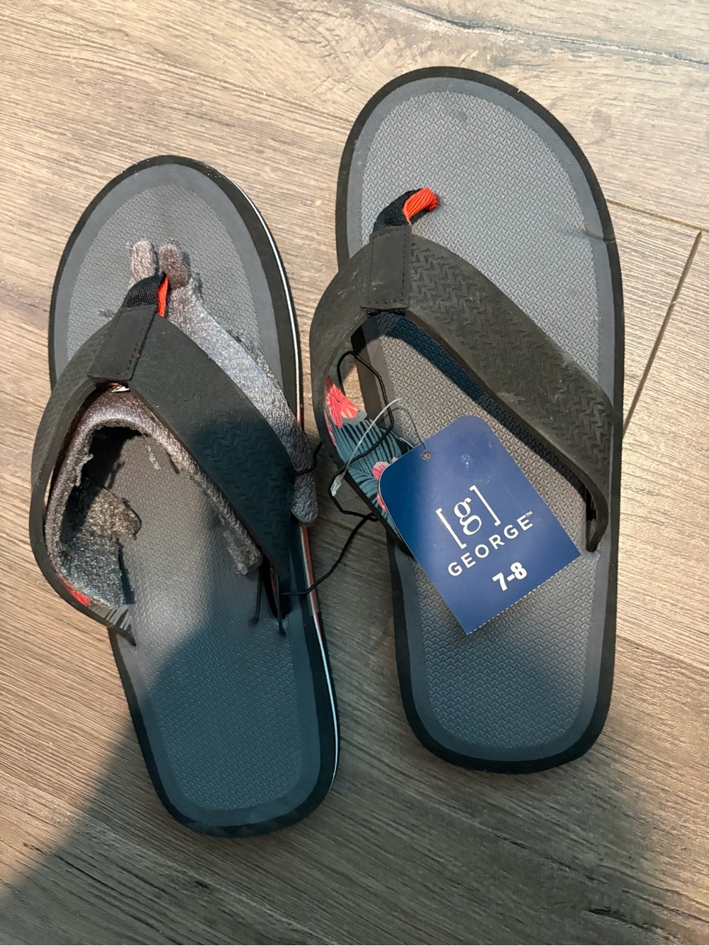 George Men's Gray and Black Flip Flop Sandals with Orange Accent